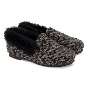 Zeebra Kids Herringbone Loafer Slip On Slipper Fur Lined Size 27 Canvas